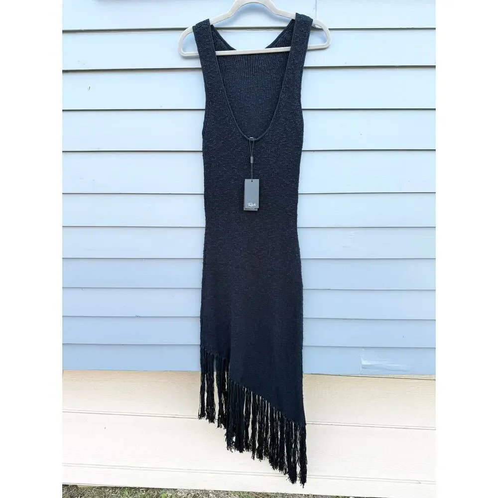 NWT RAILS Rylee Fringe Asymmetrical Sleeveless Dress Black Large L
